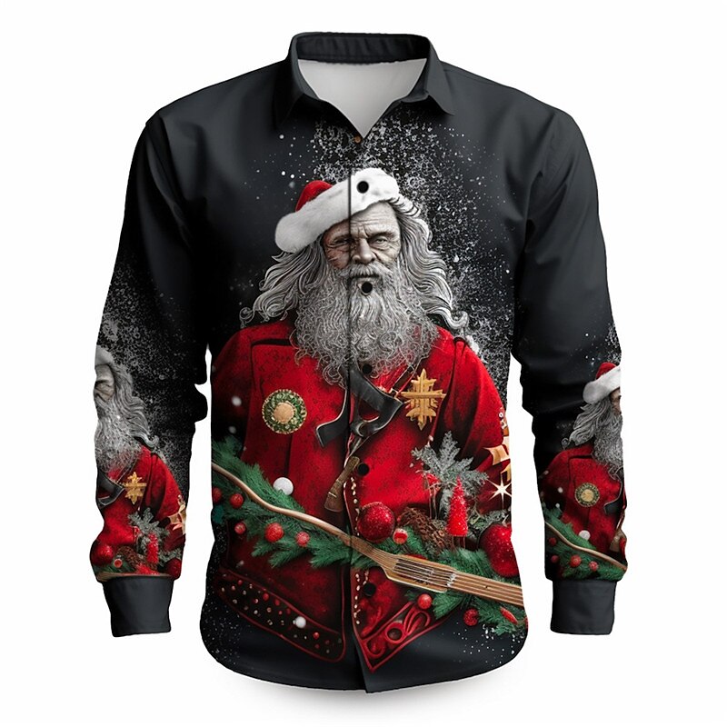 Rock And Roll Christmas Santa Themed Shirts