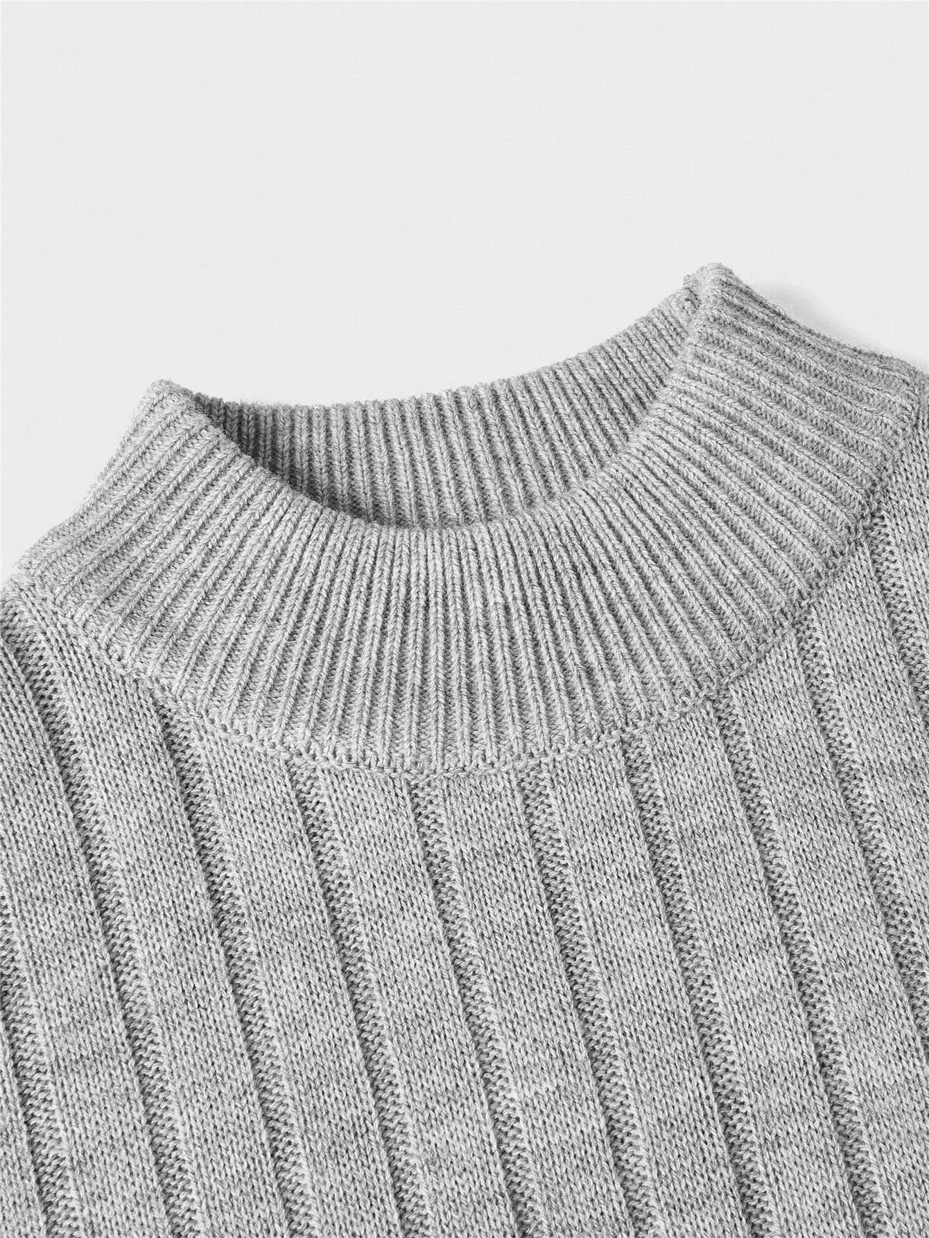Round Collar Ribbed Knit Sweater