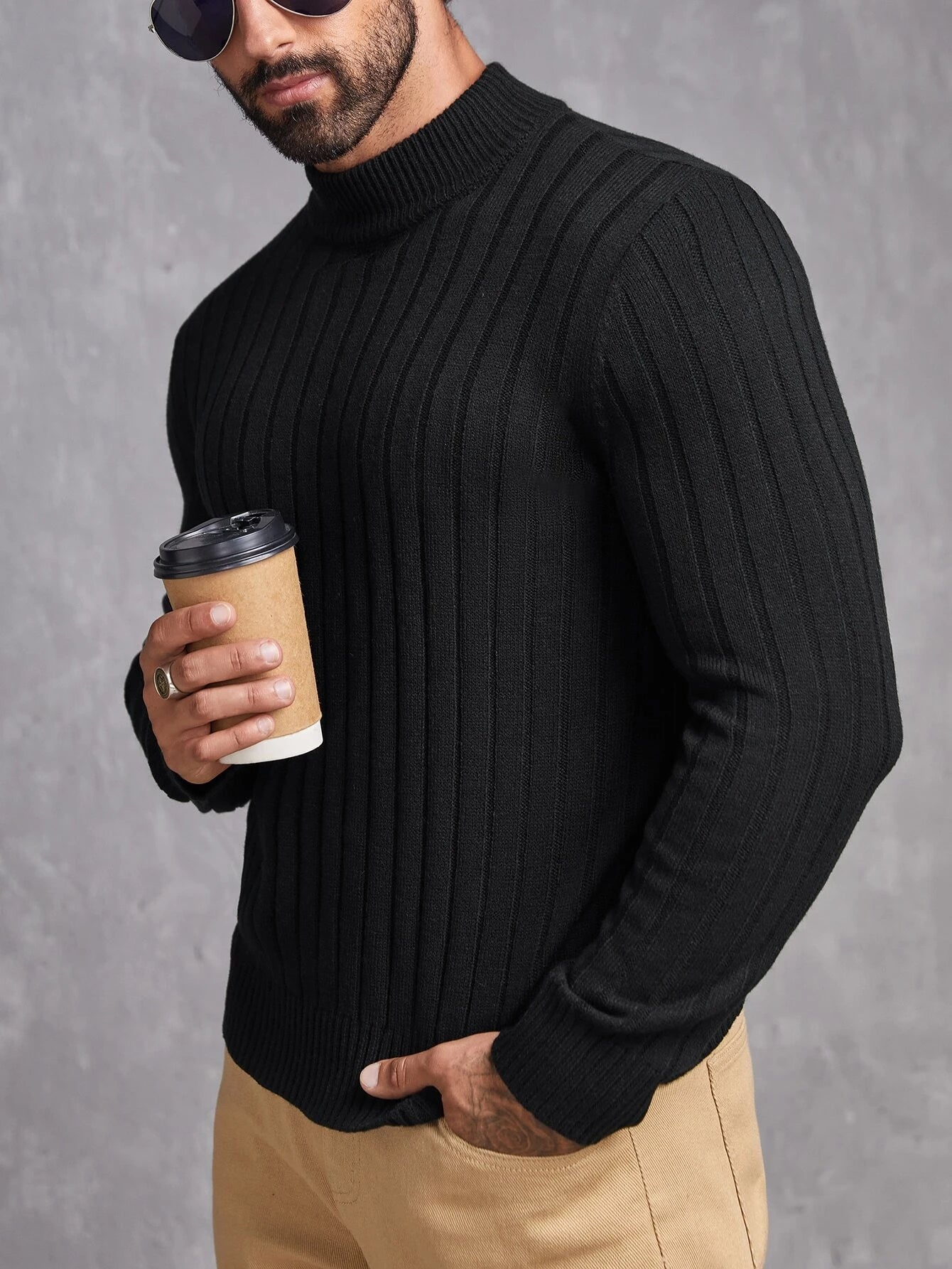 Round Collar Ribbed Knit Sweater