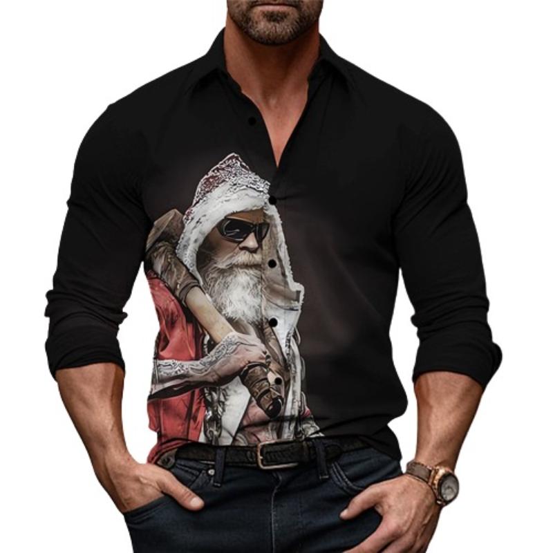 Santa Abstract Stretch Button Down Shirt