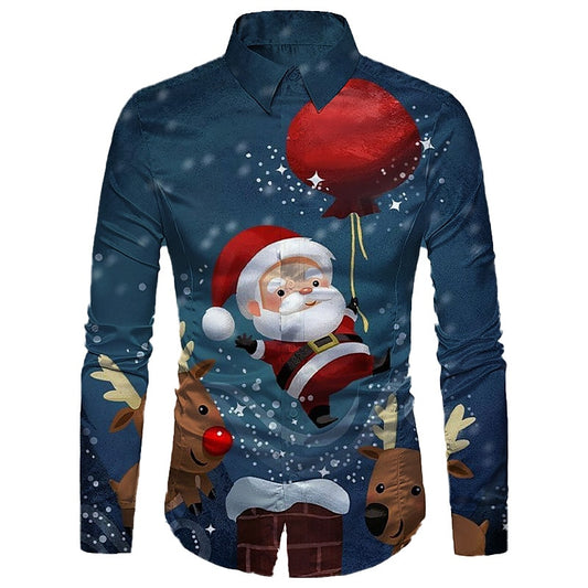 Santa And Balloon Print Christmas Vacation Shirt