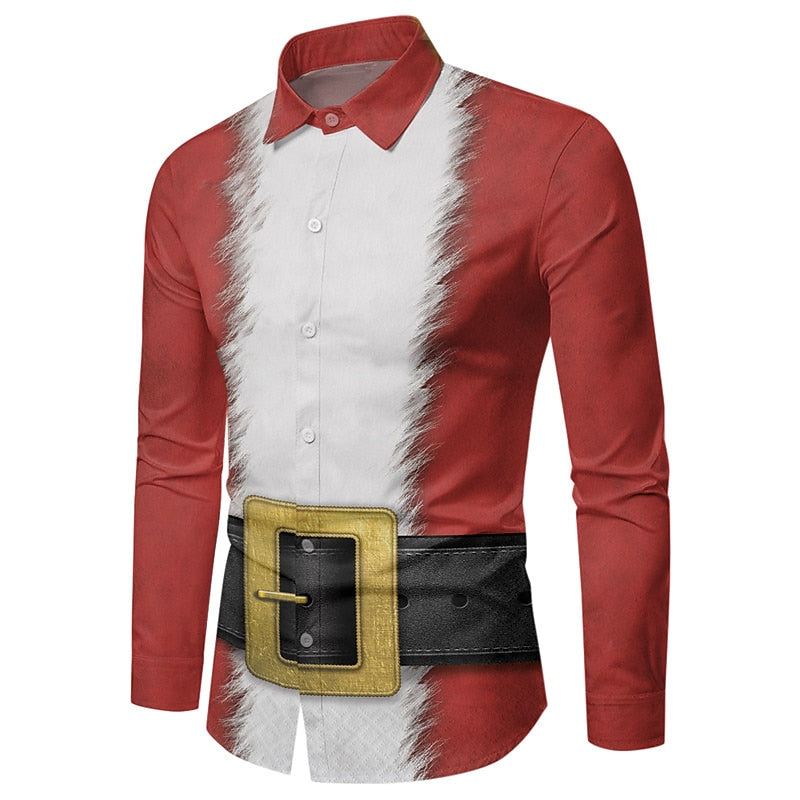 Santa Belt And Fur Trim Illusion Patterned Shirt