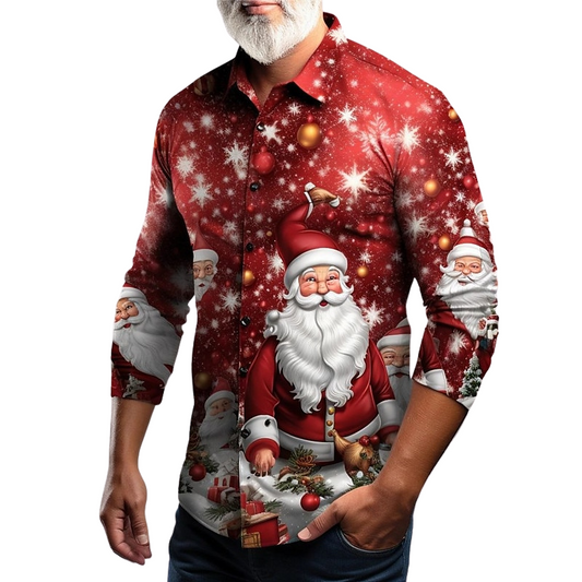 Santa Claus And Ornament Print Christmas Shirt