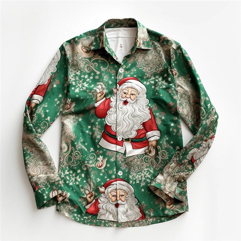 Santa Claus And Snowflake Print Shirt