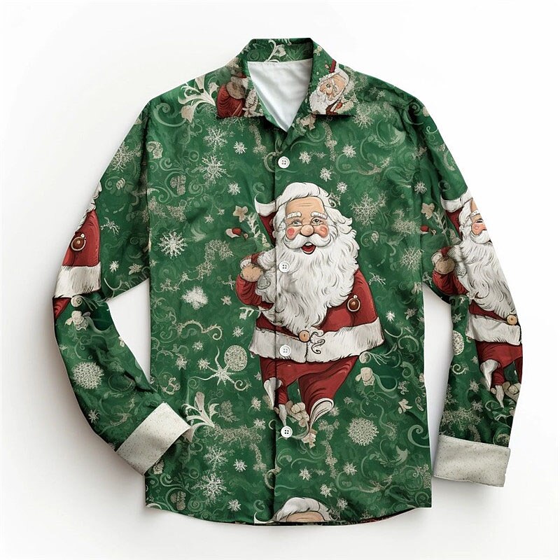 Santa Claus And Snowflake Printed Shirt