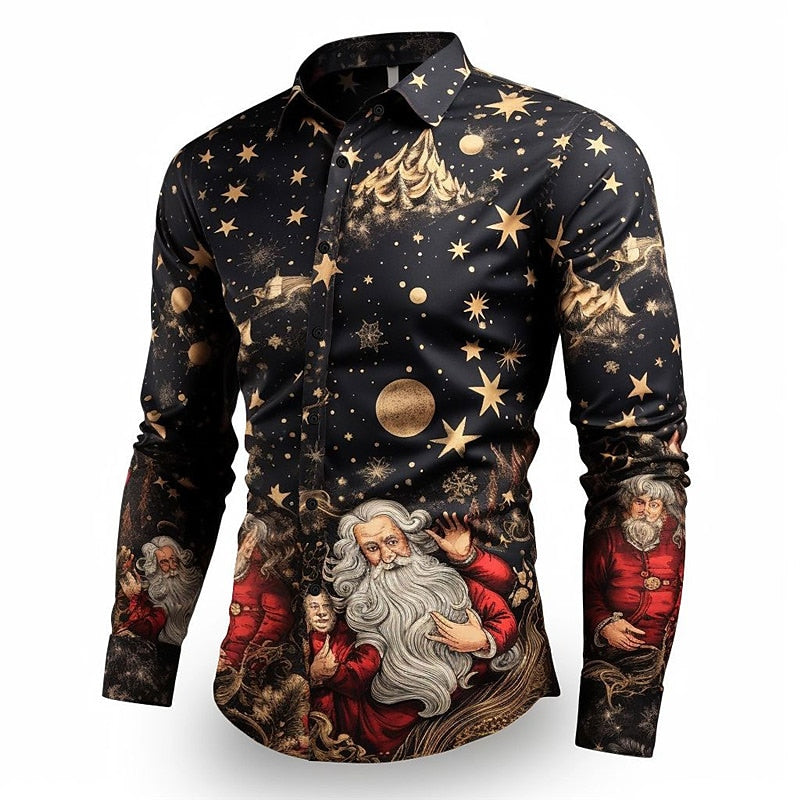 Santa Claus And Stars Printed Shirt