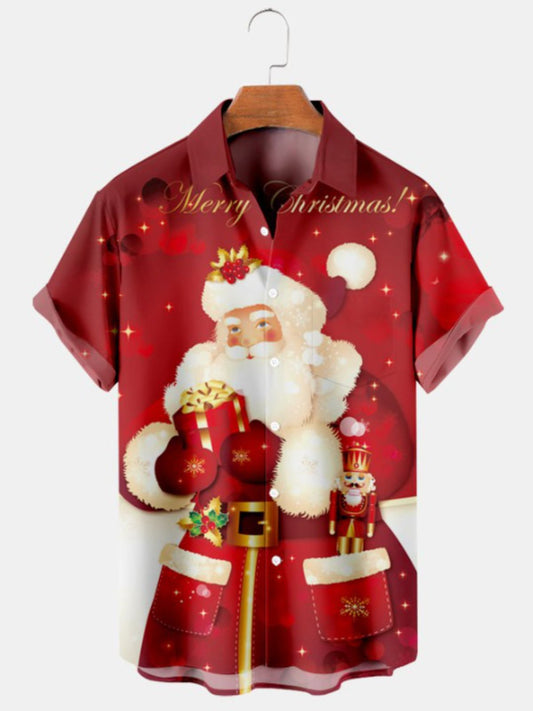 Santa Claus Print Casual Short Sleeve Shirt