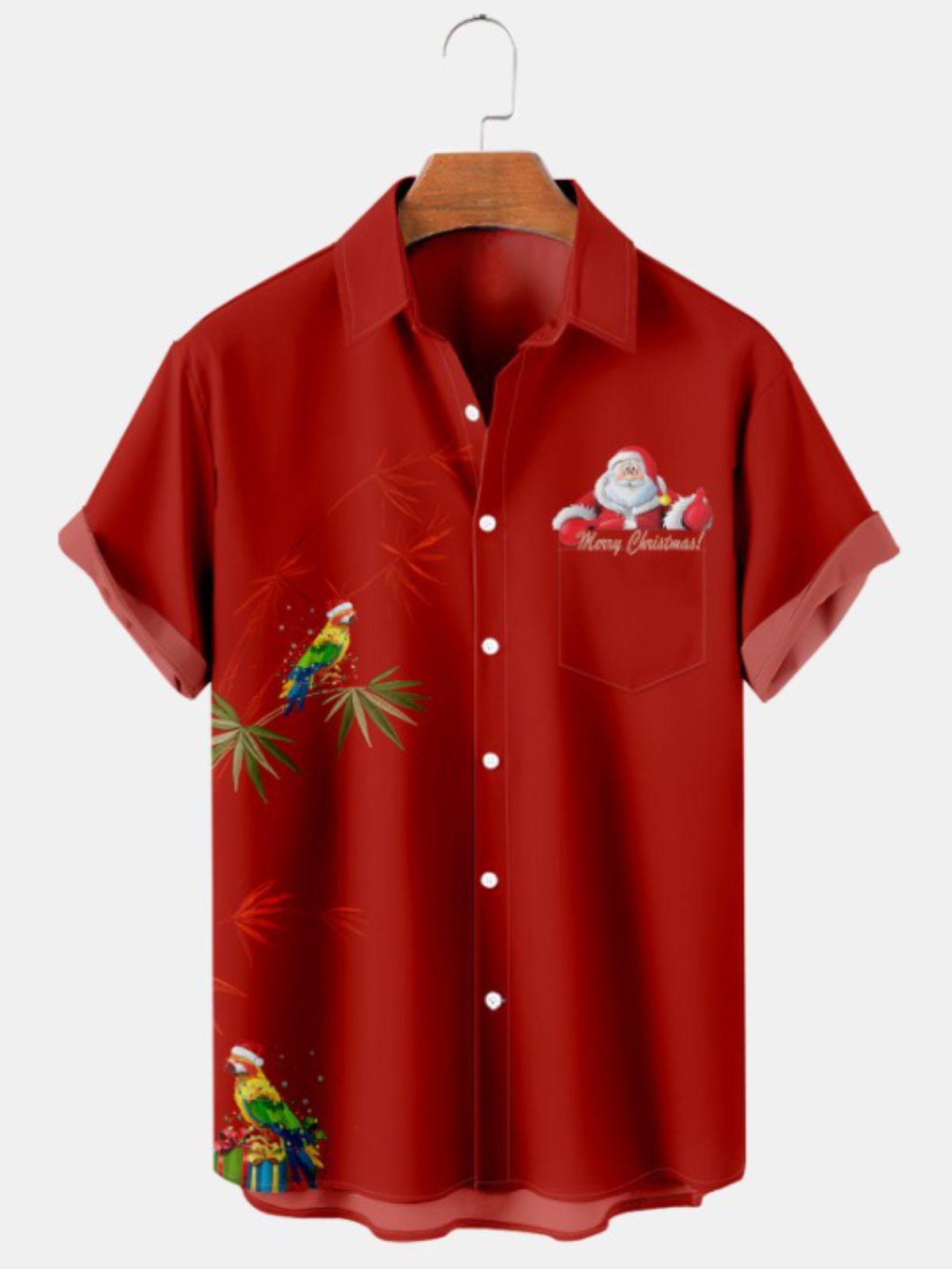 Santa Claus Print Pocket Short Sleeve Shirt
