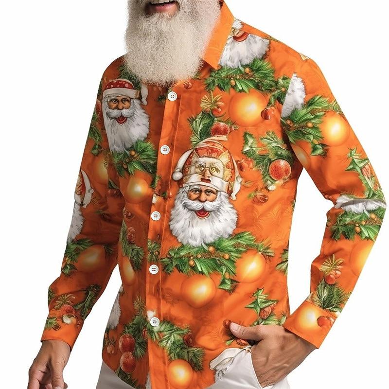 Santa Claus Print Shirt For Christmas Party