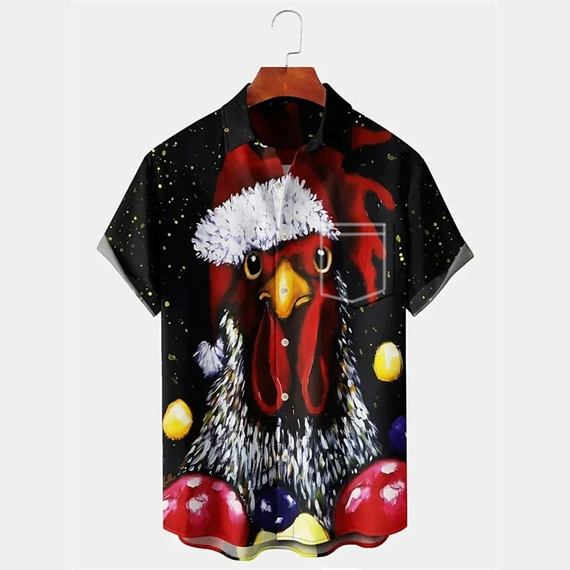 Santa Claus Rooster Casual Shirt