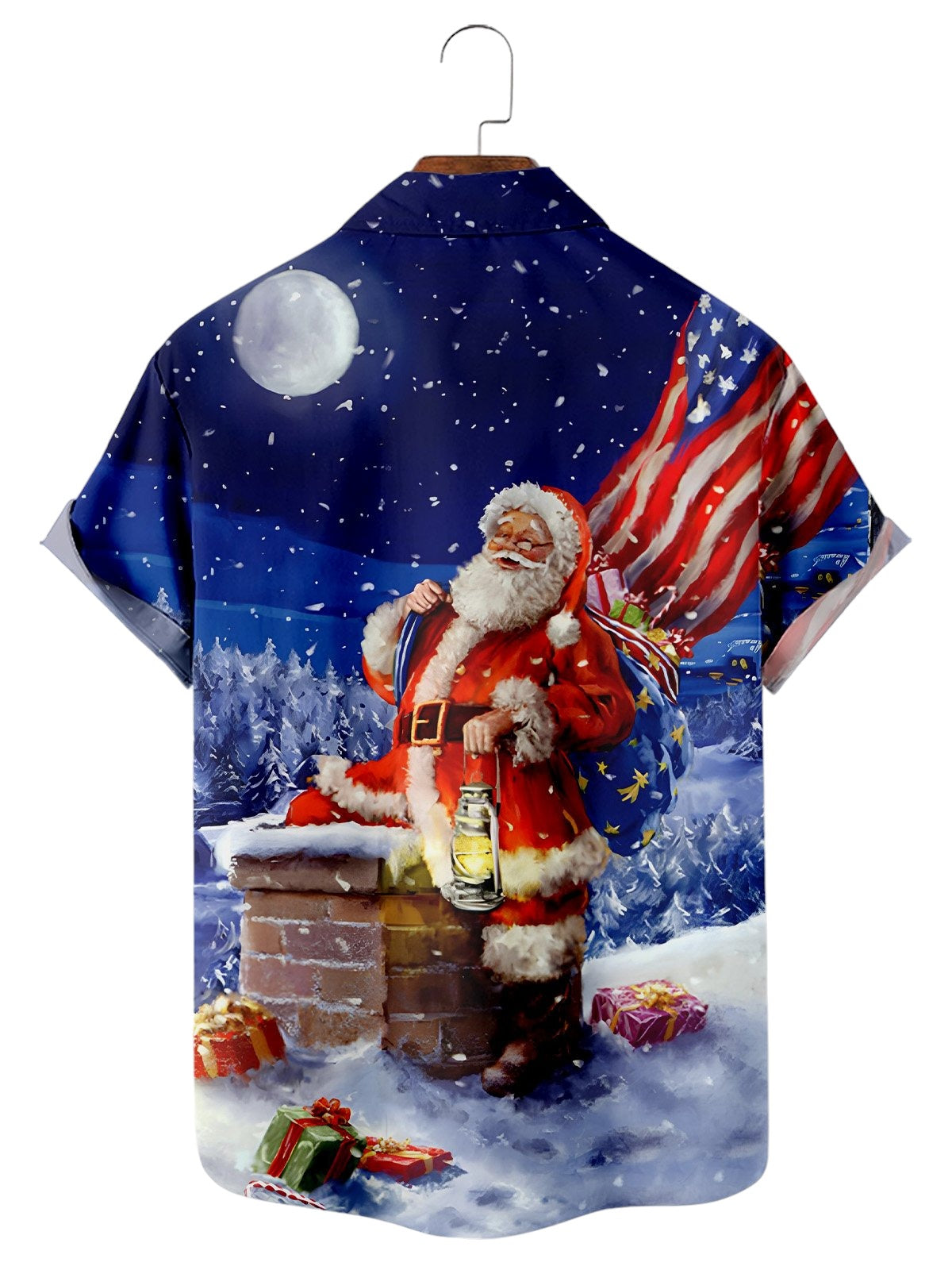 Santa Claus USA Flag Print Short Sleeve Shirt