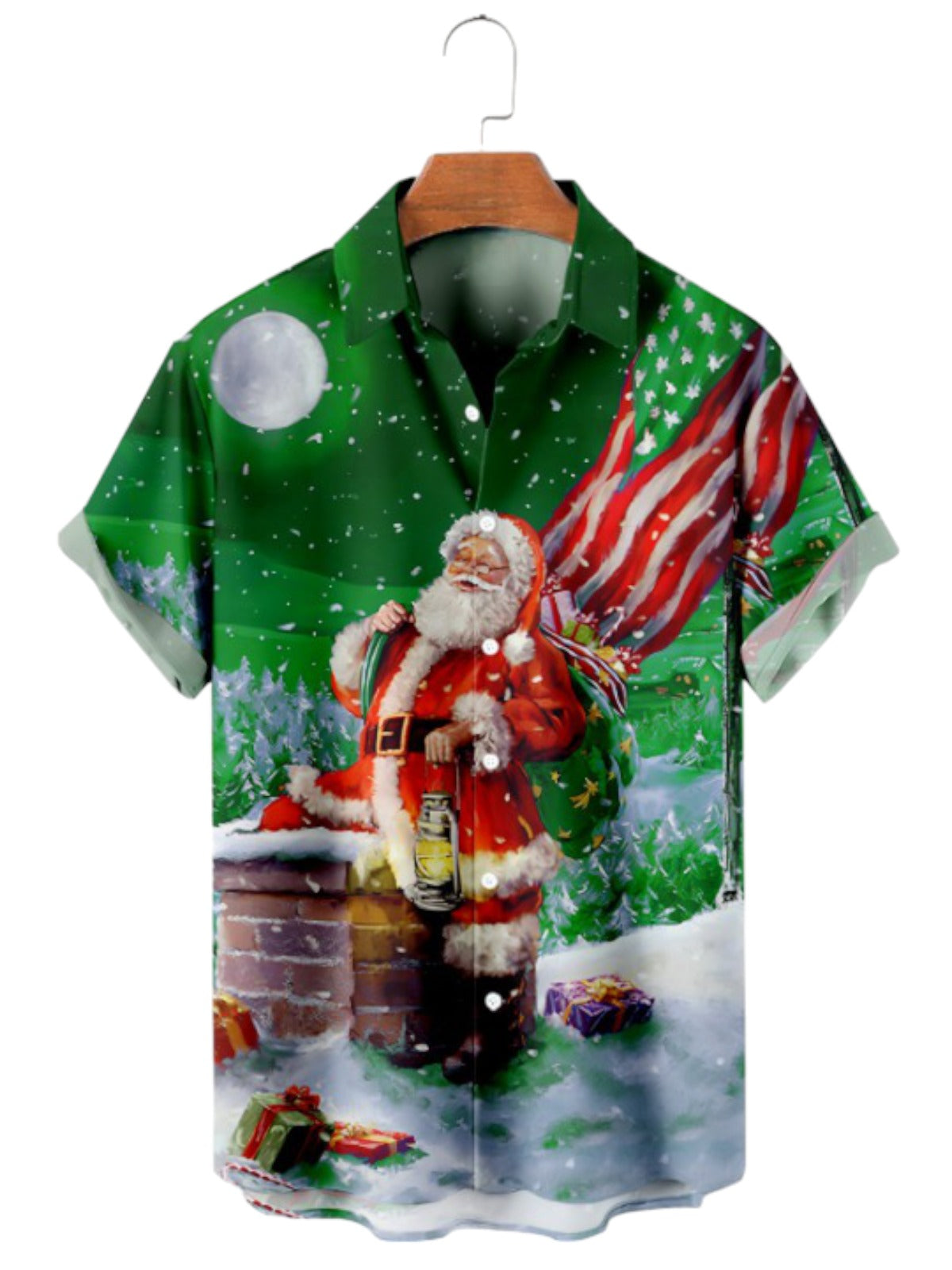 Santa Claus USA Flag Print Short Sleeve Shirt