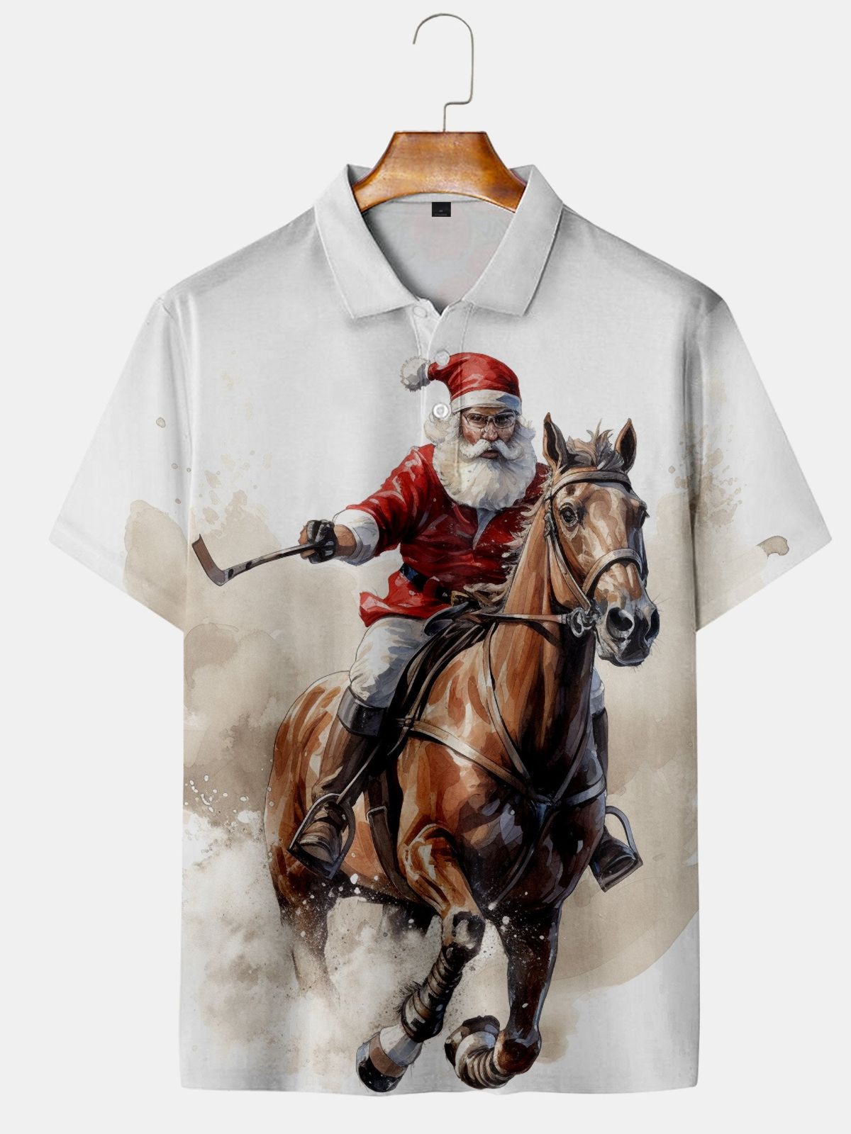 Santa Claus Playing Polo Print Shirt