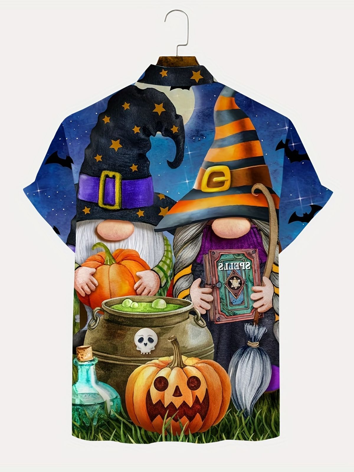 Santa Guitar Print Cuban Collar Shirt