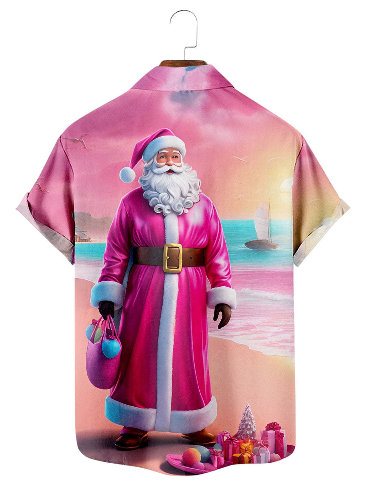 Santa On Beach Printed Short Sleeve