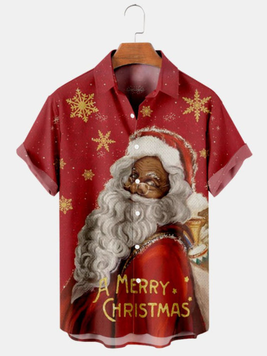 Santa Print Short Sleeve Shirt