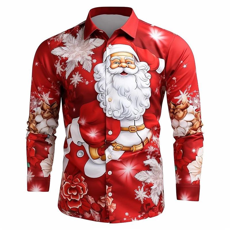 Santa Print Button Down Partywear Shirt