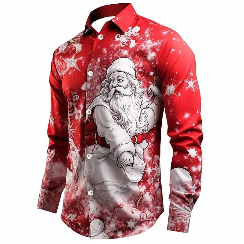 Santa Print Button Down Partywear Shirt