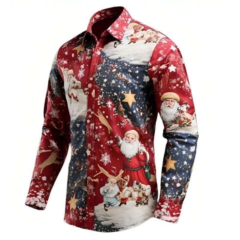 Santa Print Casual Shirt For Christmas