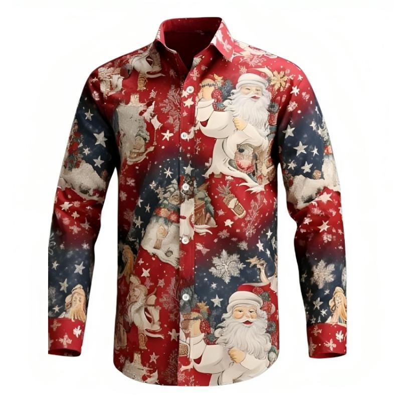 Santa Print Casual Shirt For Christmas