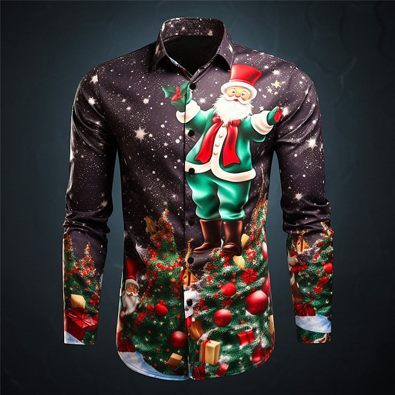 Santa Print Christmas Holiday Shirt