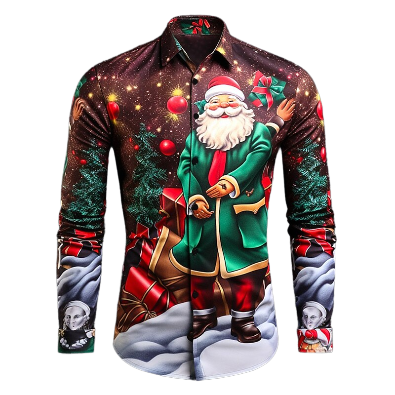 Santa Print Christmas Holiday Shirt