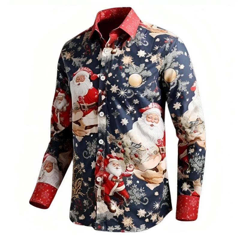 Santa Print Christmas Party Long Sleeve Shirt