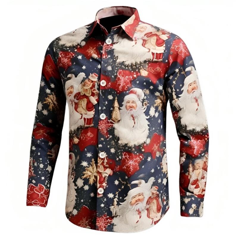 Santa Print Christmas Party Long Sleeve Shirt