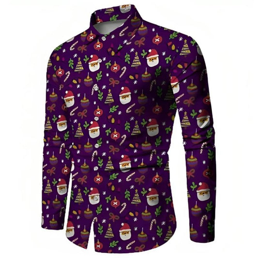 Santa Print Designer Casual Shirt