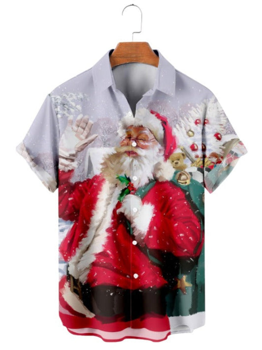 Santa Print Short Sleeve Shirt