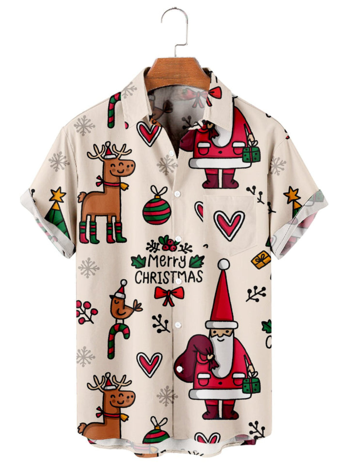 Santa Printed Short Sleeve Shirt