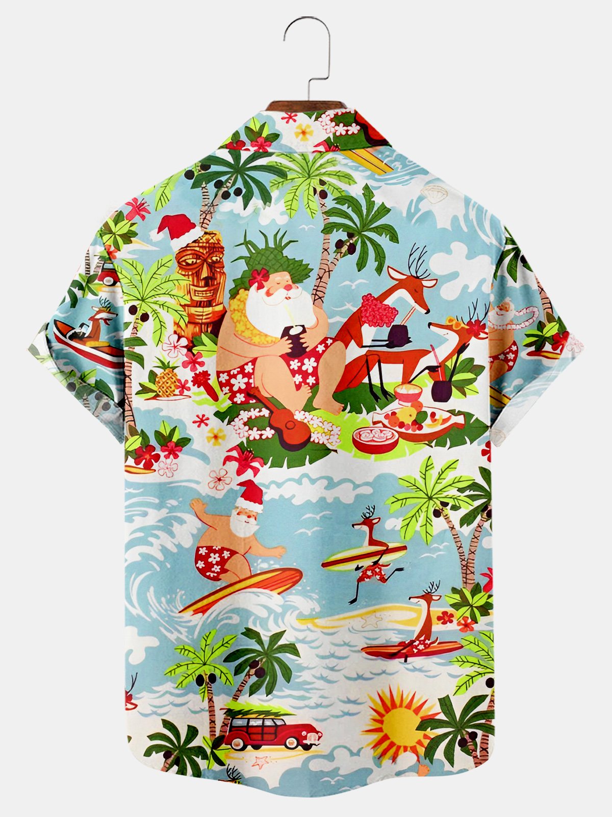 Santa Surf Print Casual Short Sleeve Shirt