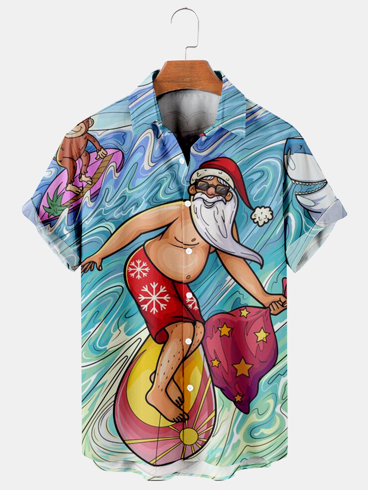 Santa Surfing Casual Shirt