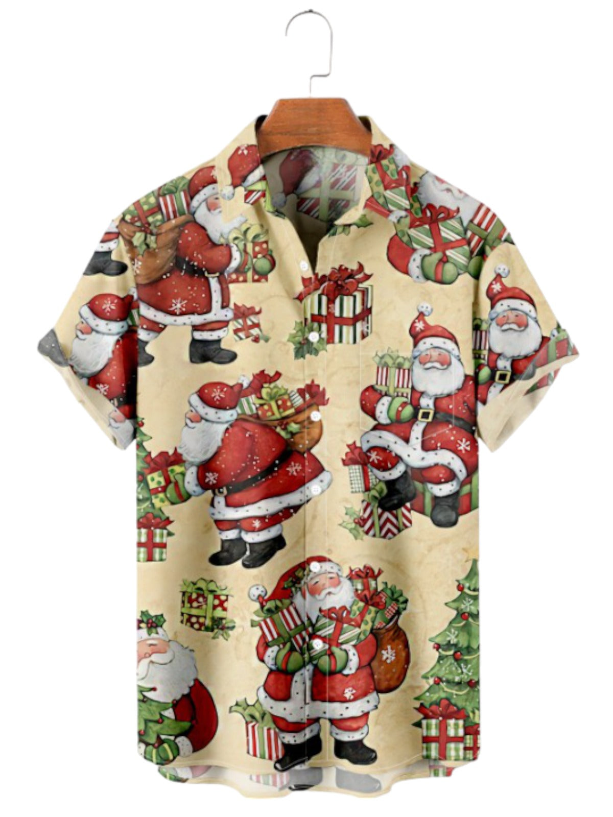 Santa With Gifts Printed Short Sleeve Shirt