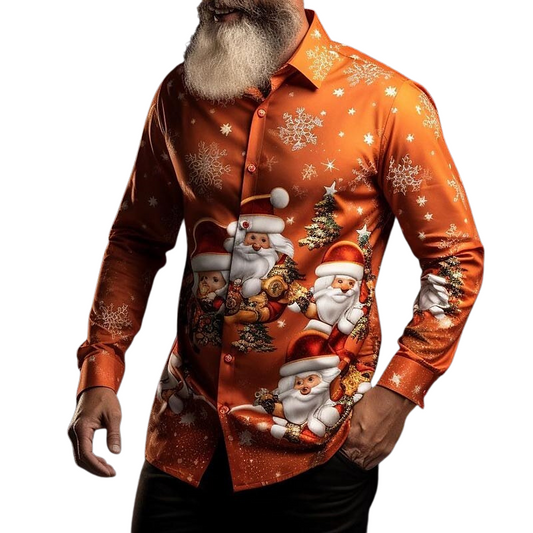 Santa And Snowflakes Printed Christmas Shirt