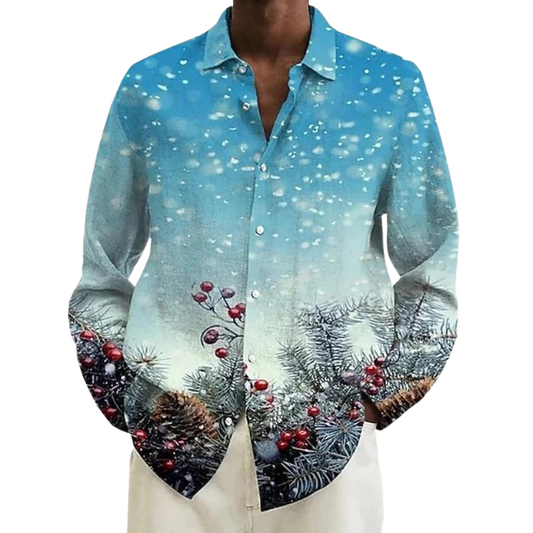Serene Snowfall Berry And Pine Christmas Print Shirt