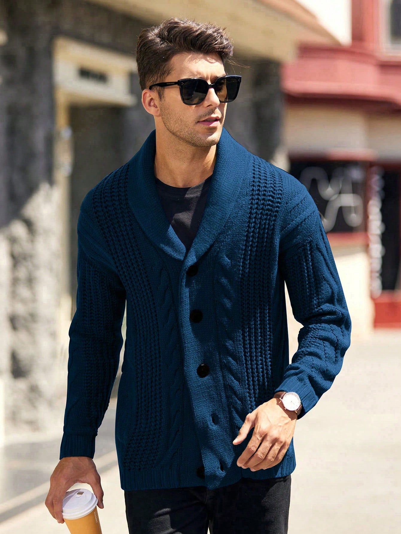 Shawl Collar Cable Knit Cardigan