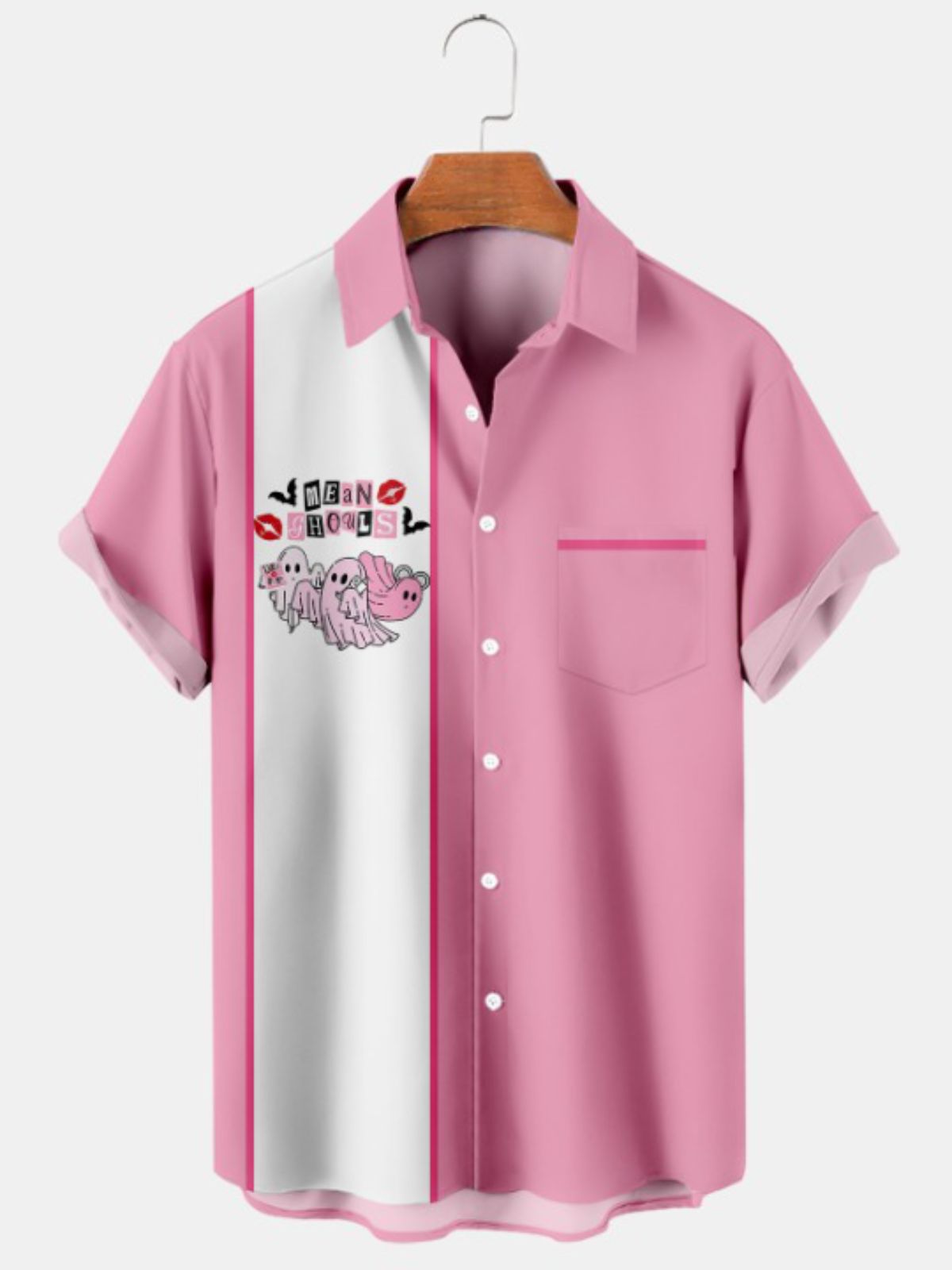 Short Sleeve Halloween Pink Print Shirt