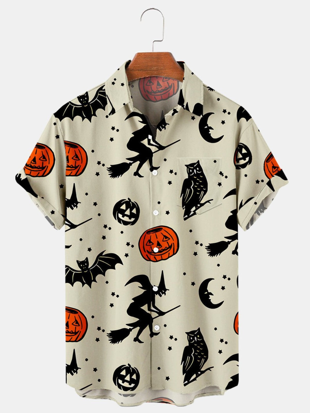 Simple Halloween Wizard Pumpkin Print Casual Shirt