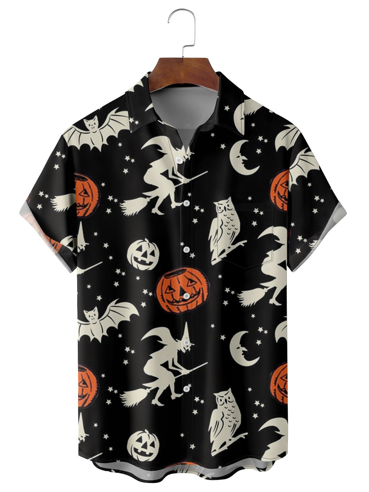 Simple Halloween Wizard Pumpkin Print Casual Shirt