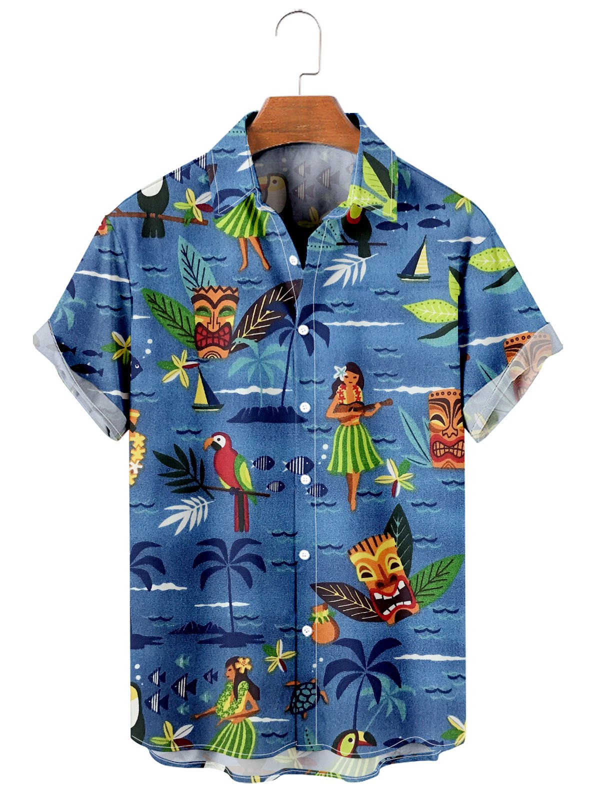 Simple Hawaiian Parrot Tiki Print Shirt