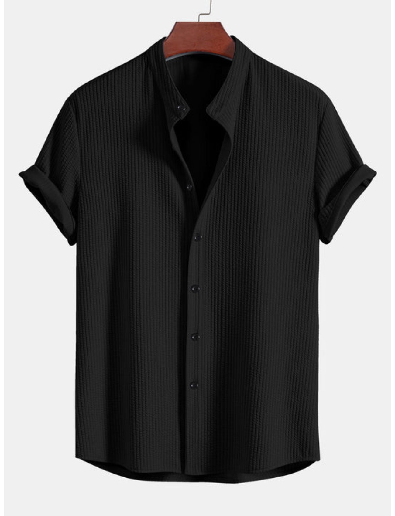 Slim Fit Ribbed Stand Collar Shirt