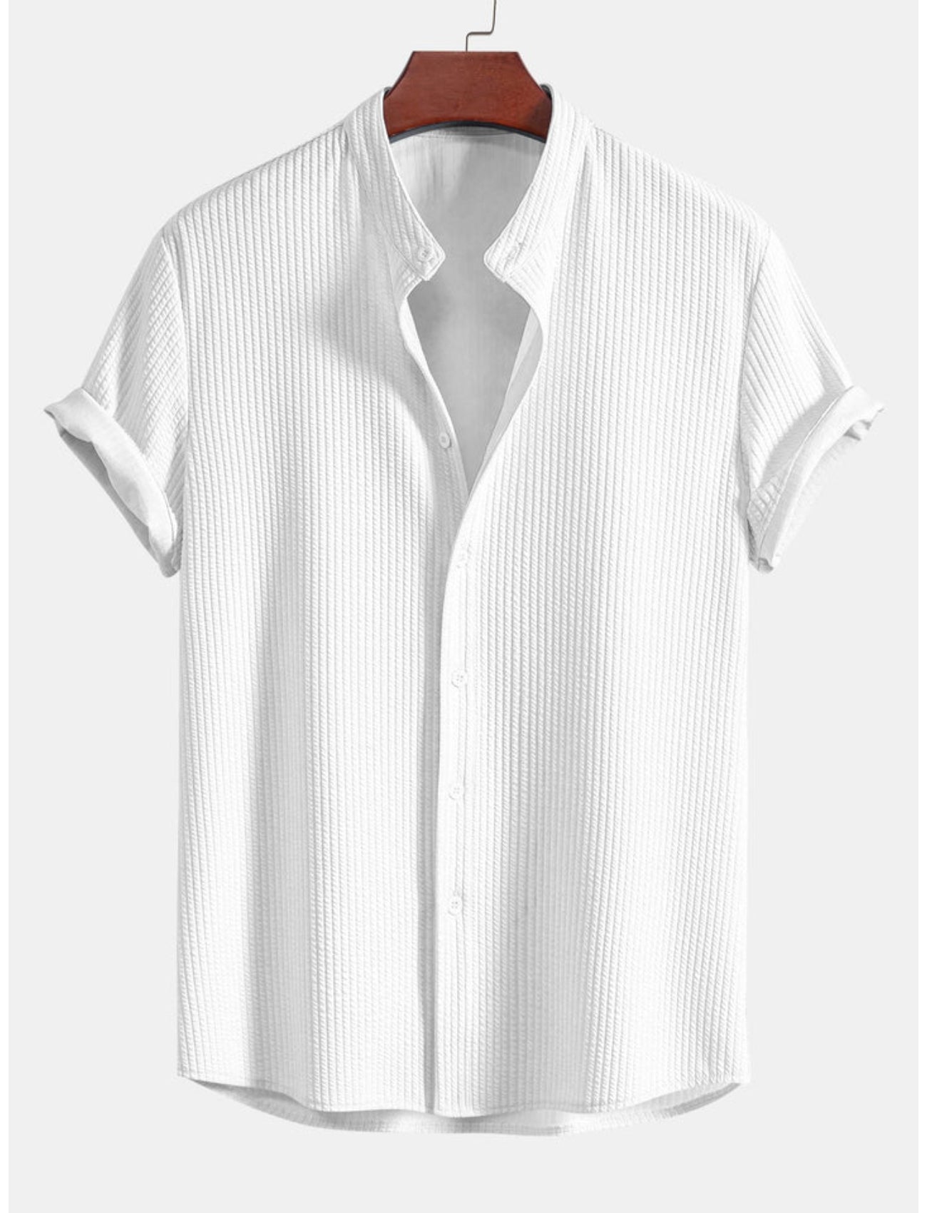 Slim Fit Ribbed Stand Collar Shirt