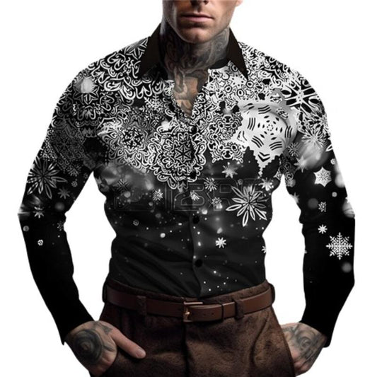 Snowflake Print Button Down Shirt