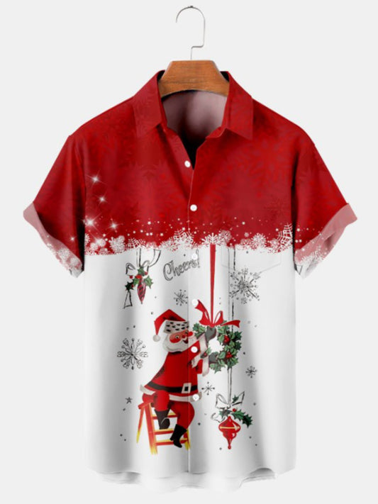 Snowflake Print Casual Short Sleeve Shirt