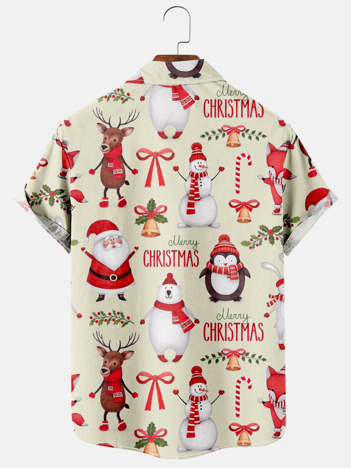 Snowman And Penguin Print Short Sleeve Shirt