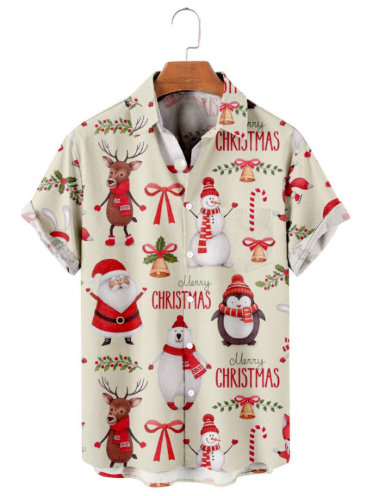 Snowman And Penguin Print Short Sleeve Shirt