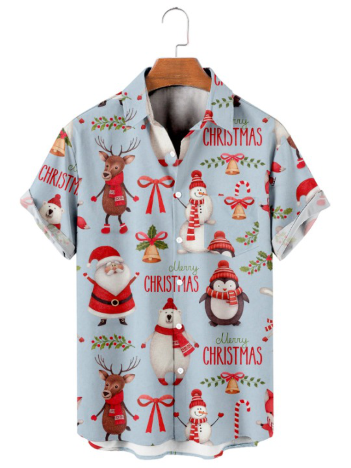 Snowman And Penguin Print Short Sleeve Shirt