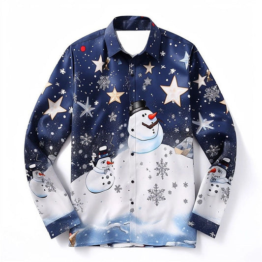 Snowman And Star Printed Festive Shirt