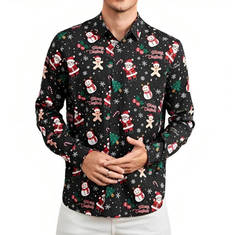 Snowman Candy Print Casual Shirt For Christmas